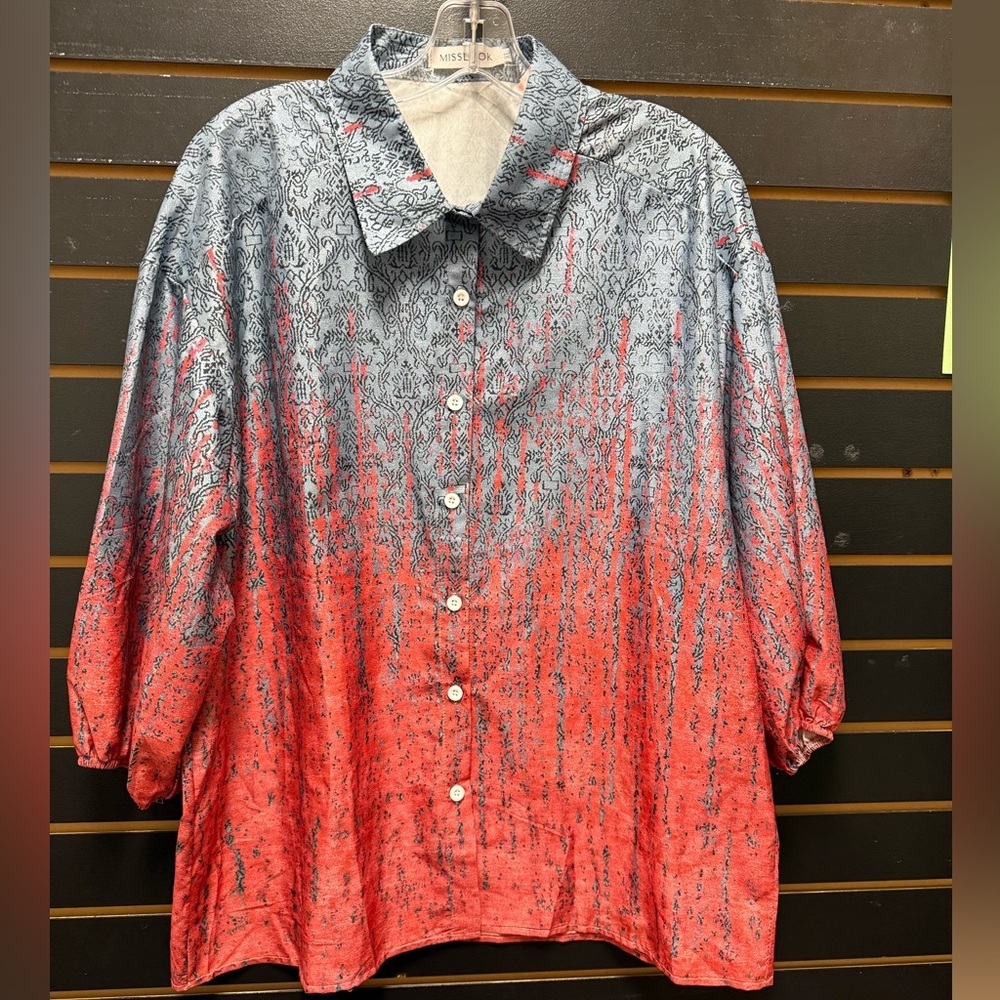 Mislook Women’s Ombre Button Down Blouse 3/4 Sleeve Size XL